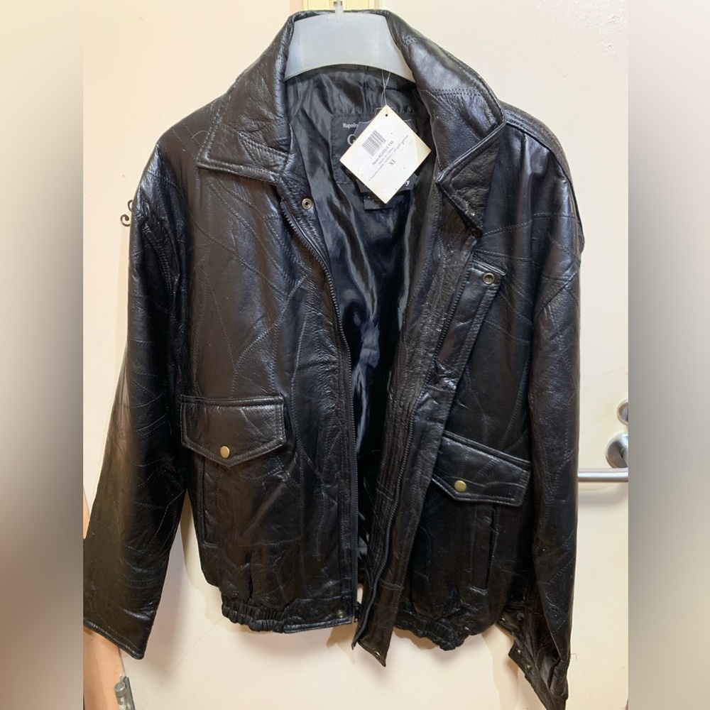 Black Genuine Leather men jacket … new size large
